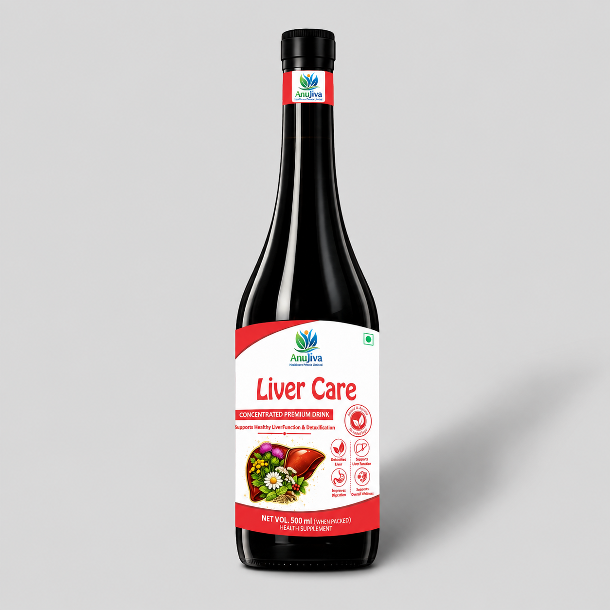 AnuJiva Liver Care Concentrated Premium Herbal Drink, Sugar Free, Pure Extract, Liquid